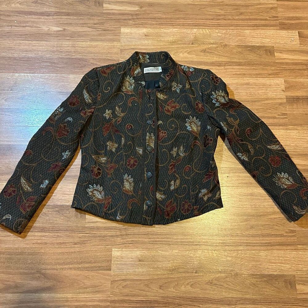 Canvasbacks Jacket Floral Button Up Gray/Tan| Women Size 6